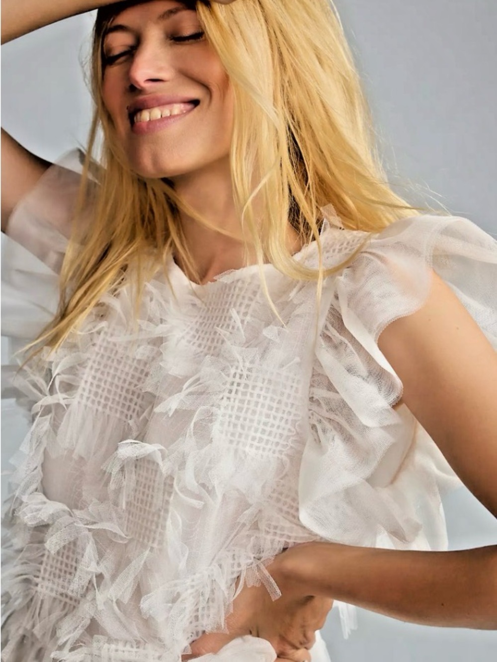 NwoT Maeve White Sheer Ruffle Lace Blouse